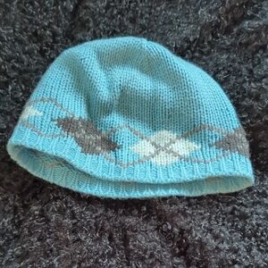 Kids Blue Argyle Knit Beanie
